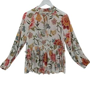 LOFT Poppy Bloom Floral Blouse Size Small Long Sleeve Autumn Floral